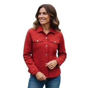 Chico's Red Embossed Jacket Silver Buttons XS